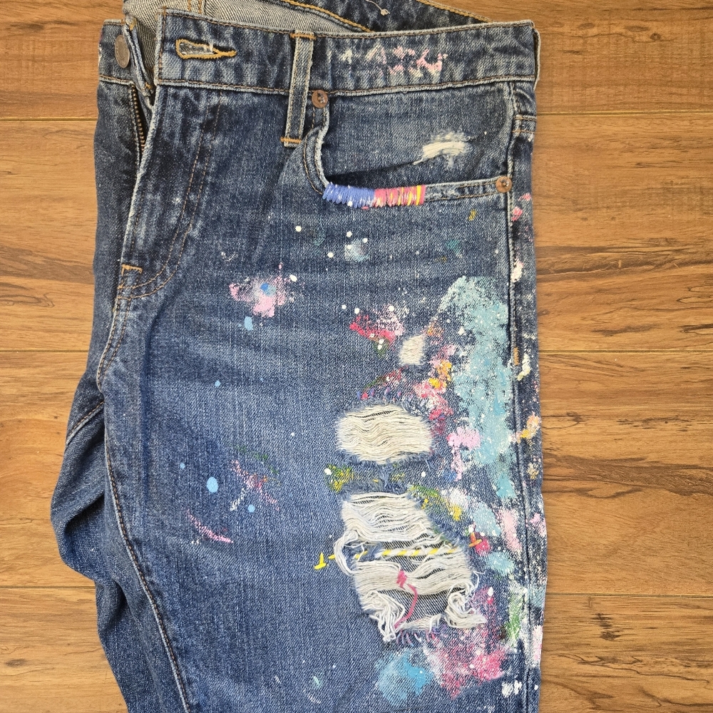 Polo by Ralph Lauren Aston Slim Boyfriend Women's Paint-Splatter Jeans - Picture 3 of 4